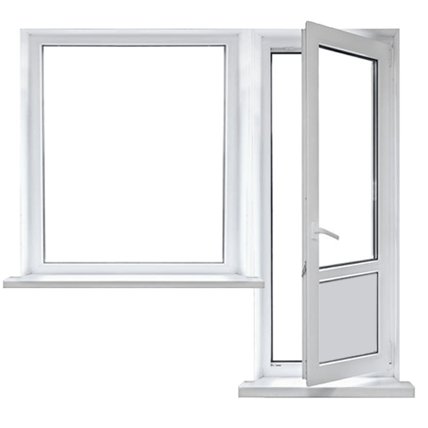 Дверь балконная пластиковая с окном, 2100x2100, окно 1350x1400, REHAU (Премиум)