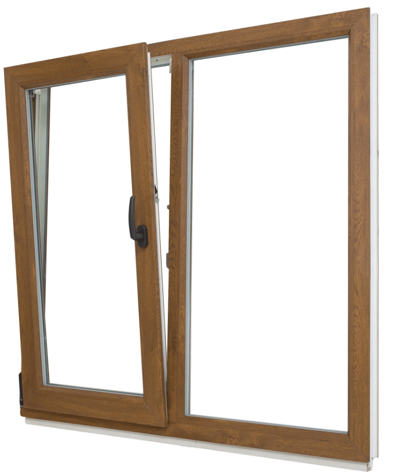 Окно пластиковое, двустворчатое, коричневое, 1300х1400, REHAU (эконом)